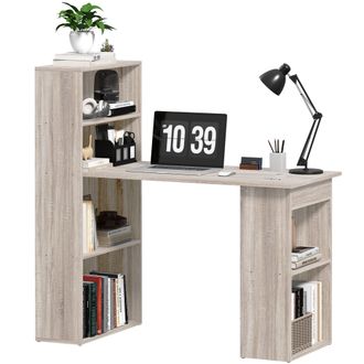 HOMCOM 120cm Computer Desk Bookshelf Writing Table Workstation 6 Shelves Grey | TJ Hughes