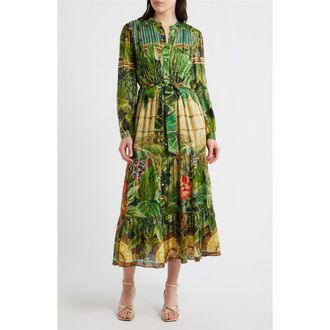 Elie Tahari The Liliou Metallic Floral Print Long Sleeve Dress in Atrium Garden Print at Nordstrom, Size 16