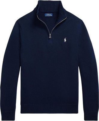 Polo Ralph Lauren Katoenen Trui met Halve Rits en Opstaande Kraag - Heren - Coltruien - Blauw - L - Katoen - Truien & Vesten
