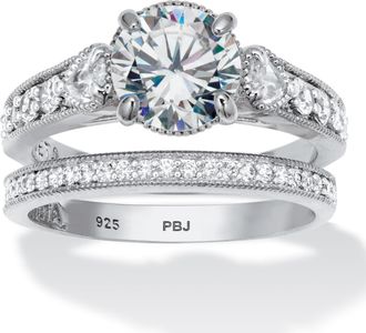 Palm Beach Jewelry 2.82 TCW Round Cubic Zirconia Platinum-plated Sterling Silver Bridal Ring Set
