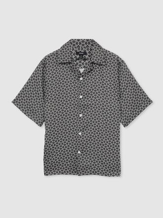 Reiss Black & white Geometric Wave Print Cuban Shirt, L