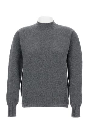 Drumohr Mock Neck Jersey-Knit Wool Pullover With Ribbed Trims