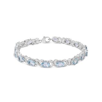 House of Brilliance 925 Sterling Silver 16.0 Cttw Oval Blue Topaz and Diamond Accent Tennis X Link Bracelet