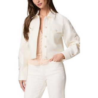 Paige Michele Embroidered Sleeve Crop Denim Jacket in Tonal Ecru at Nordstrom, Size Xx-Small