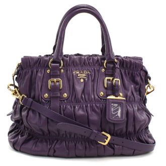 Prada Purple Leather Handbag Tote Bag (Pre-Owned)