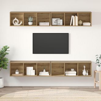 Berkfield Home Wall TV Cabinet with Shelf 4 pcs Artisan oak 37 x 37 x 107.5 cm in Brown