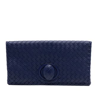 Bottega Veneta Pre-owned Womens Nappa Intrecciato Turn Lock Clutch - Dark Blue Leather - One Size