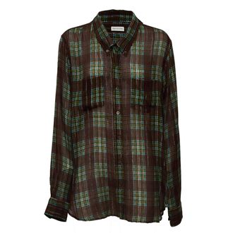 Dries Van Noten Brown Cheers W. W. Lurex-Striped Check Shirt