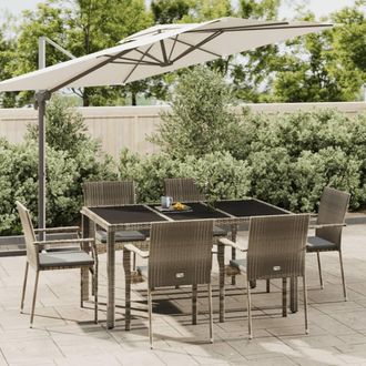vidaXL Vidaxl - Set Comedor Jard&iacute;n 7 Pzas Y Cojines Rat&aacute;n Sint&eacute;tico Gris