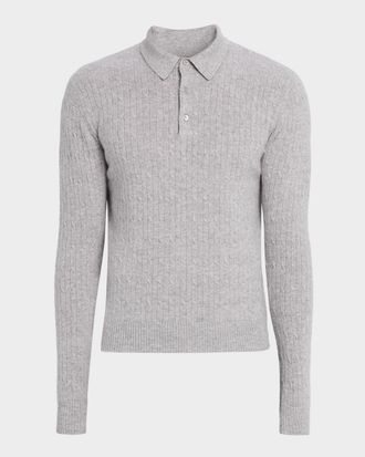 Neiman Marcus Men & apos;s Classic Micro Cable-Knit Long-Sleeve Polo