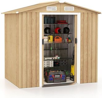 Costway Casetas Metalicas De Jardin, Cobertizo Jardin Exterior, Casa De Herramientas De Metal Galvanizado Con 4 Ventilaciones, Puertas Con Cerradura (196 X 12