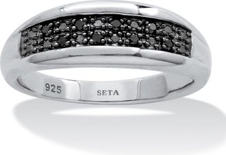 Palm Beach Jewelry 12 TCW Mens Round Genuine Black Diamond Platinum-Plated Sterling Silver Ring