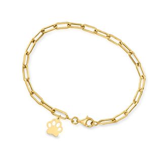 Canaria Canaria 10kt Yellow Gold Paw Print Charm Paper Clip Link Bracelet