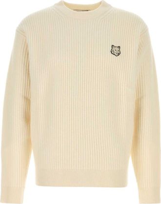 Maison Kitsun&eacute; Ecru Crewneck Logo Sweater