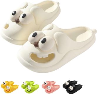 Generic Tongue Kiss Slippers for Women Men, Funny 3D Cartoon Big Eye Dog Slipper Couples, Comfortable and Non-slip (White, One Size, Adult, Women, 7, Numeric 
