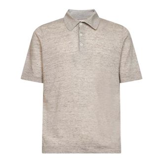 Brunello Cucinelli Brunello Cucinelli, Polo Shirts, male, Beige, Size: 3XL Linen and Cotton Knit Polo