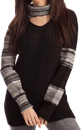 French Kyss Katherine Braided Open Neck Sweater In Black Multi