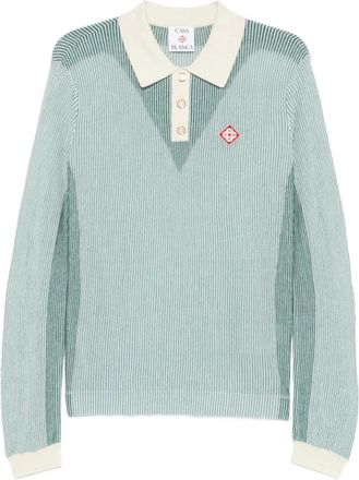 Casablanca Polo Shirts, male, Green, Size: XL Ribbed Knit Polo Sweater