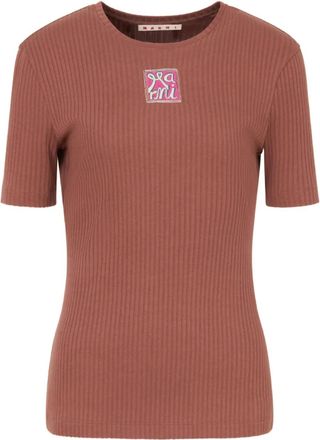 Marni Geribbeld T-shirt met geborduurd logo - Bruin