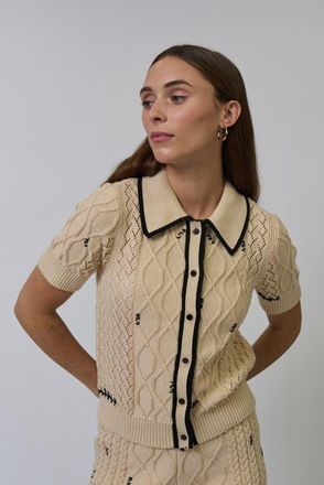 Central Park West Jaden Short Sleeve Cardi in Tan at Nordstrom, Size X-Small
