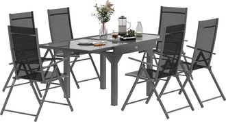 OUTSUNNY 7 Piece Outdoor Dining Set w/ Extendable Table and 6 Folding Chairs
