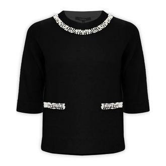 Kocca Round-neck Knitwear, female, Black, Size: XL Chic Relaxed Three Quarter Sleeved Sweatshirt