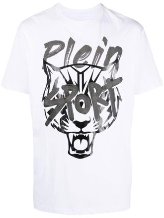Plein Sport tiger-head logo-print T-shirt - men - Cotton/Polyester/Polyurethane/Spandex/Elastane - XXXXL - White
