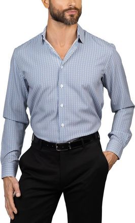 Eddie Bauer Trim Fit Check Dress Shirt in Navy Blue White at Nordstrom Rack, Size 15 - 32/33