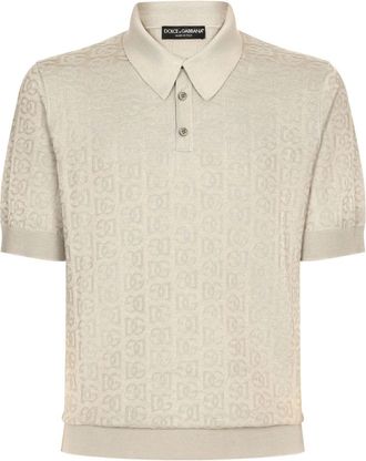 Dolce & Gabbana monogram-jacquard silk polo shirt - men - Silk - 60 - Neutrals