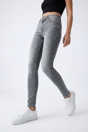 Only Skinny-fit-Jeans ONLY ONLBLUSH MID WAIST SKINNY DNM DOT, Damen, Gr. XL, L&auml;nge 32, grau denim, Denim/Jeans, Obermaterial: 92% Baumwolle, 6% Elastomulti