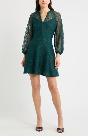 Chelsea28 Long Sleeve Lace Minidress in Green Ponderosa at Nordstrom, Size Xx-Small