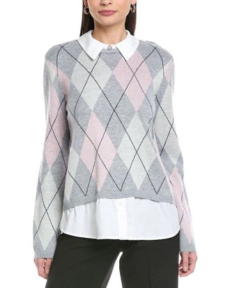 CeCe by Cynthia Steffe Argyle Twofer Wool-Blend Sweater