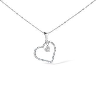 House of Brilliance 925 Sterling Silver 1/3ct TDW Diamond Heart Pendant Necklace