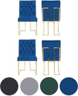 Life Interiors Set of 4 Black Siena Luxury Tufted Velvet Dining Chairs with Gold Frame & Legs - Modern Upholstered Accent Chair