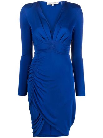 Diane Von F&uuml;rstenberg gathered V-neck dress - women - Viscose/Nylon - S - Blue