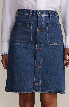 Lands End Soft Denim Mid Rise Button Through Mini Skirt in Indigo Tide Blue at Nordstrom, Size 14