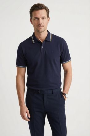 Olymp Poloshirt OLYMP Casual, Herren, Gr. XXL, blau (marine), Piqu&eacute;, Obermaterial: 100% Baumwolle, Shirts Poloshirt, farbliche Kontrast-Details