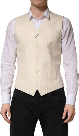 Dolce & Gabbana Beige Stripes Wool Dress Men Waistcoat Mens Vest (Pre-Owned)