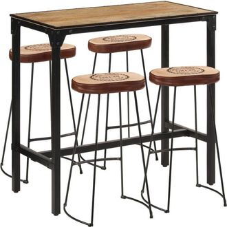 vidaXL 5 Piece Bar Set Solid Rough Wood Mango and Metal Vidaxl