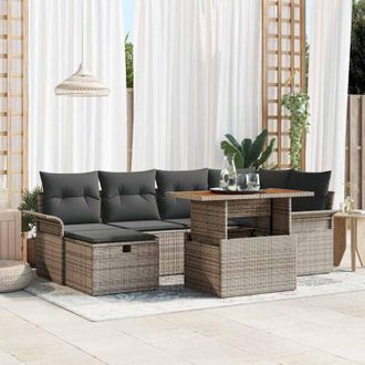 vidaXL Conjunto De Sof&aacute; De Jard&iacute;n 7 Pcs Gris Rat&aacute;n Sint&eacute;tico Vidaxl