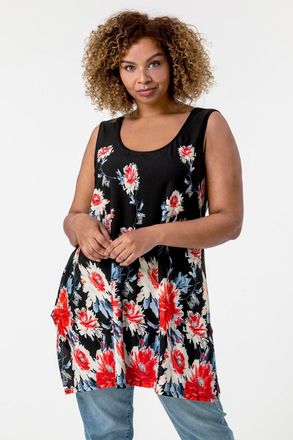 Roman Floral Border Asymmetric Tunic Vest Top