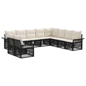 vidaXL Conjunto De Sof&aacute;s De Jard&iacute;n 10 Pcs Negro Rat&aacute;n Sint&eacute;tico Vidaxl