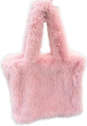 Generic Womens Plush Bags Plush Bag Womens Large Shoulder Bags Winter Ladies Shopping Fashion Soft Female Casual Tote Handbags(Pink)