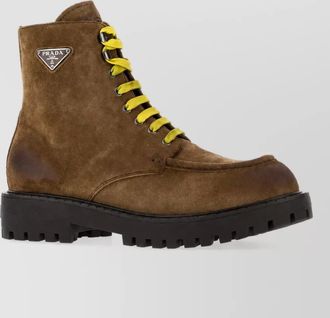 Prada suede leather lace-up ankle boots