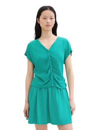 Tom Tailor Denim Kurzarmbluse TOM TAILOR DENIM, Damen, Gr. XXL (44), gr&uuml;n (bright gr&uuml;n), Web, Obermaterial: 85% Viskose, 15% Leinen, unifarben, regular fit normal, V-A