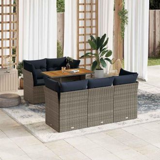 vidaXL Set De Muebles De Jard&iacute;n 6 Pzas Y Cojines Rat&aacute;n Sint&eacute;tico Gris Vidaxl