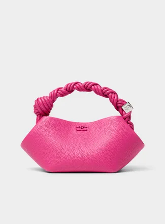 Ganni Womens Bou Mini pink braided handle bag