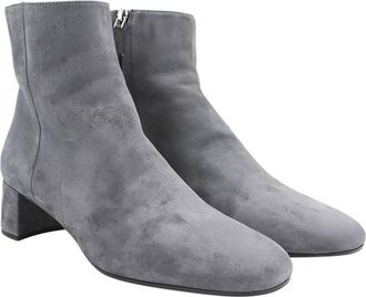 Prada Grey Suede Plaque Heel Ankle Boots Size 38.5