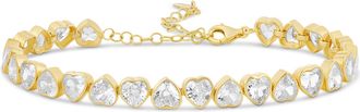 SHYMI Alternating Bezel-Set Heart Tennis Bracelet -.925 Sterling Silver, Rhodium-Plated, Rhodium Plated, Cubic Zirconia, Size 6 with 2 Extender, Day to Nigh