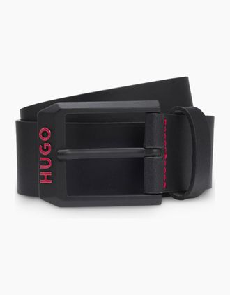 HUGO BOSS Mens HUGO Gelio B Mens Italian-Leather Belt with Angular Logo Buckle - Black 001 - Size: W36